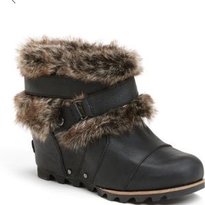 Joan of Arctic Fur Trim Wedge Bootie